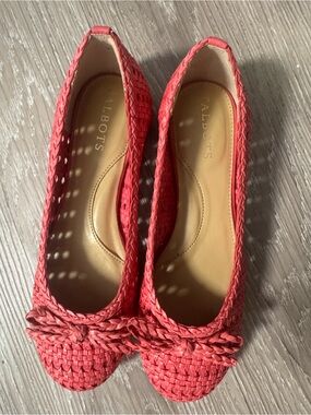 Talbots Coral-Pink Woven Ballet Flats with Braided Bow